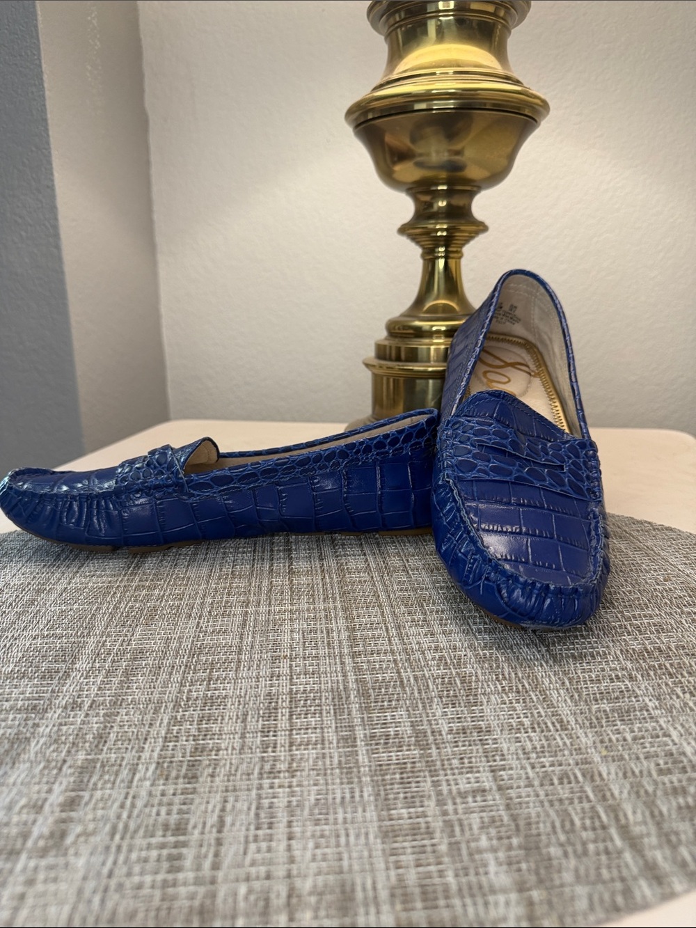 Sam Edelman Blue Croc-Embossed Leather Loafers